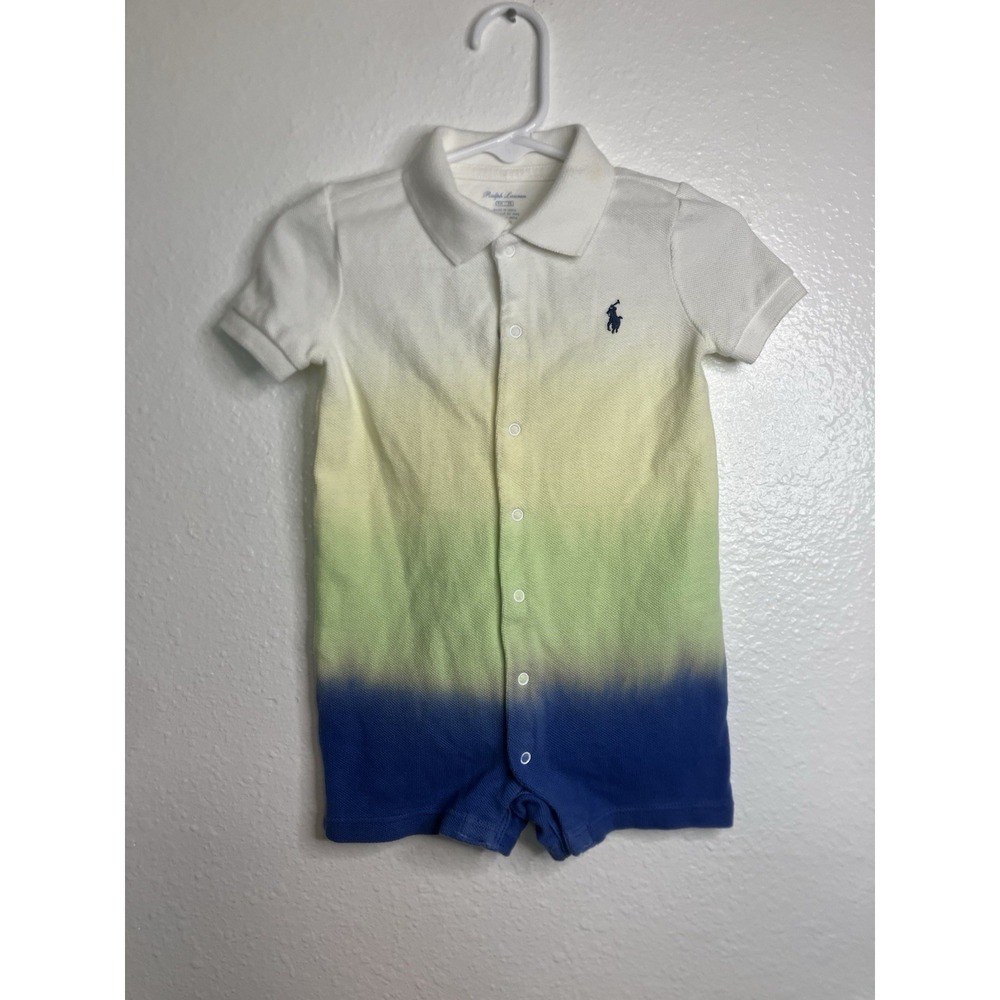 Boys Polo Ralph Lauren Ombre Tie Dye Polo Romper Shortalls Bodysuit Size 9M